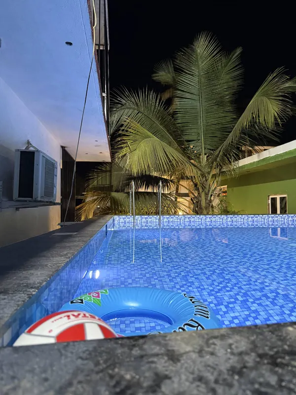 Pool lit up at night